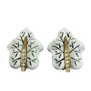 Leaf Clip Earrings Metal Painted Rhinestone
